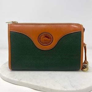 Dooney & Bourke Vintage Green and English Tan Leather Crossbody Bag Purse